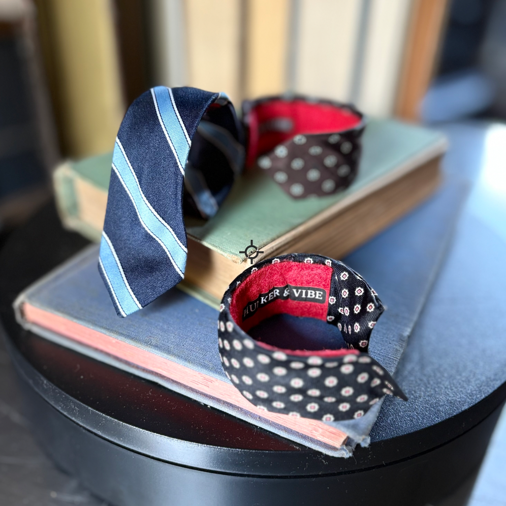 The "Winston" Cuff - Repurposed Wristwear, shown in blue stripe