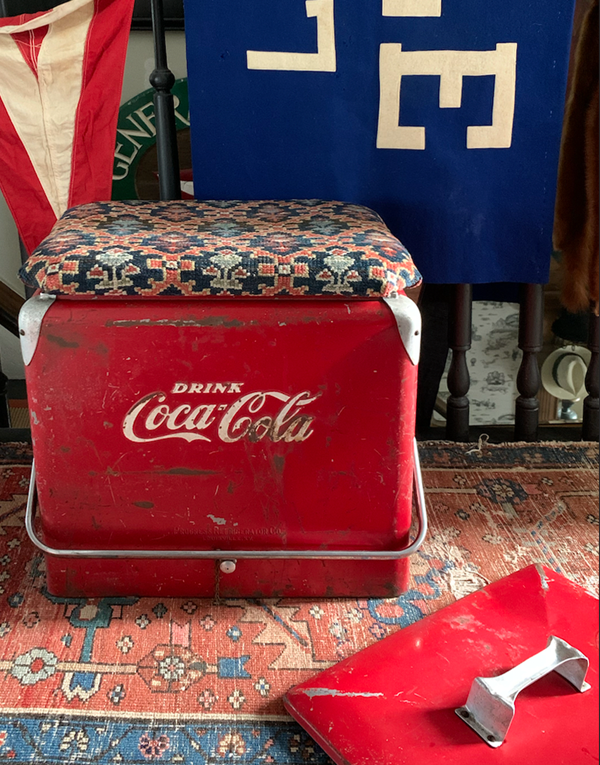 Authentic Vintage Coca Cola Cooler and Storage Ottoman