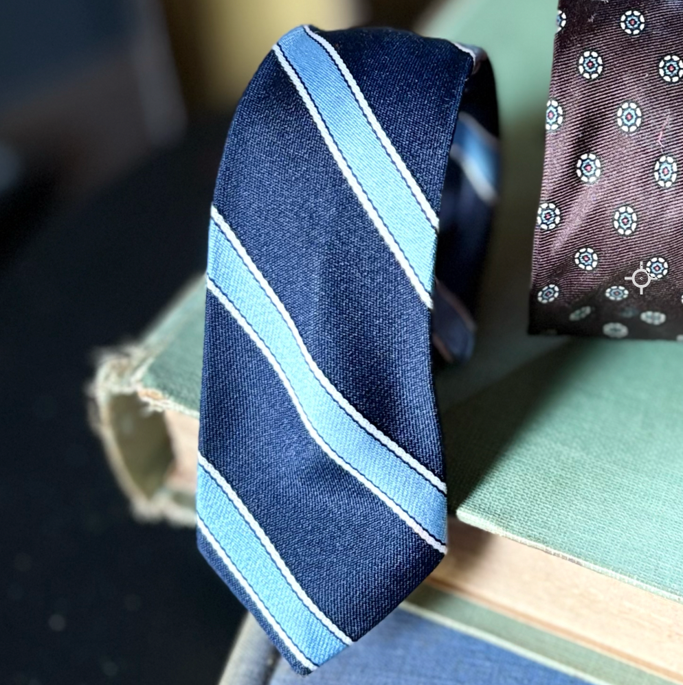 The "Winston" Cuff - Repurposed Wristwear, shown in blue stripe